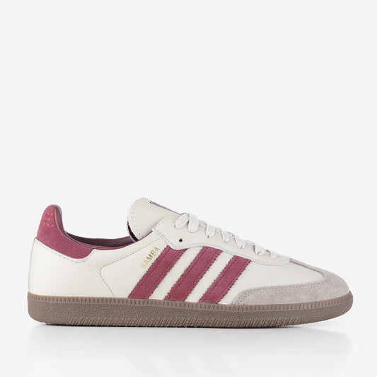 Adidas Originals Samba OG Shoes, Putty Grey Maroon Gold Metallic, Detail Shot 1