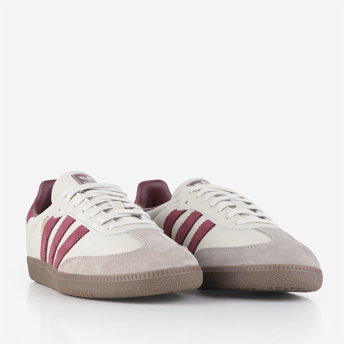 Adidas Originals Samba OG Shoes, Putty Grey Maroon Gold Metallic, Detail Shot 2