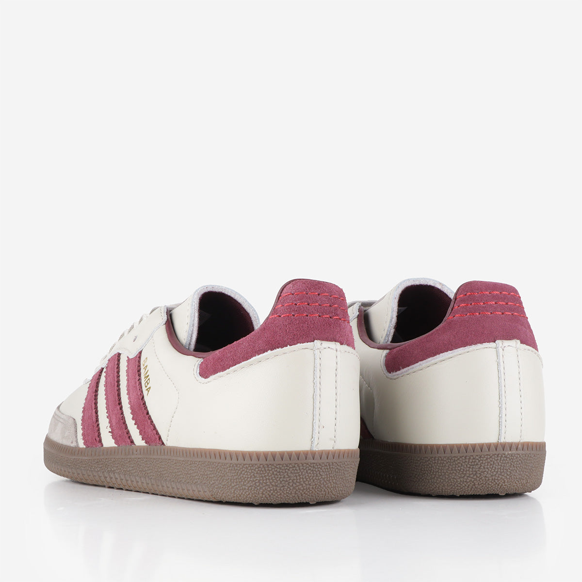 Adidas Originals Samba OG Shoes, Putty Grey Maroon Gold Metallic, Detail Shot 3