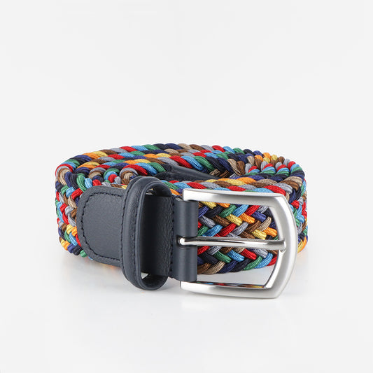 Anderson's Classic Multi Colour Elastic Woven Belt, Navy Multi, Detail Shot 1