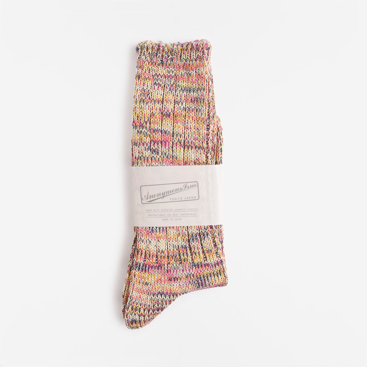 main Anonymous Ism 5 Colour Mix Crew Socks, Pink, Detail Shot 2