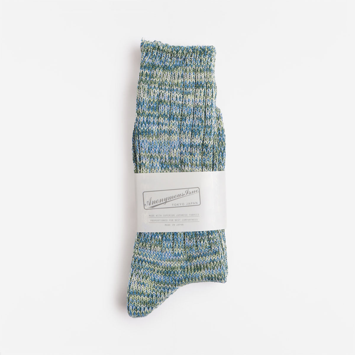 Anonymous Ism 5 Colour Mix Crew Socks, Mint, Detail Shot 2