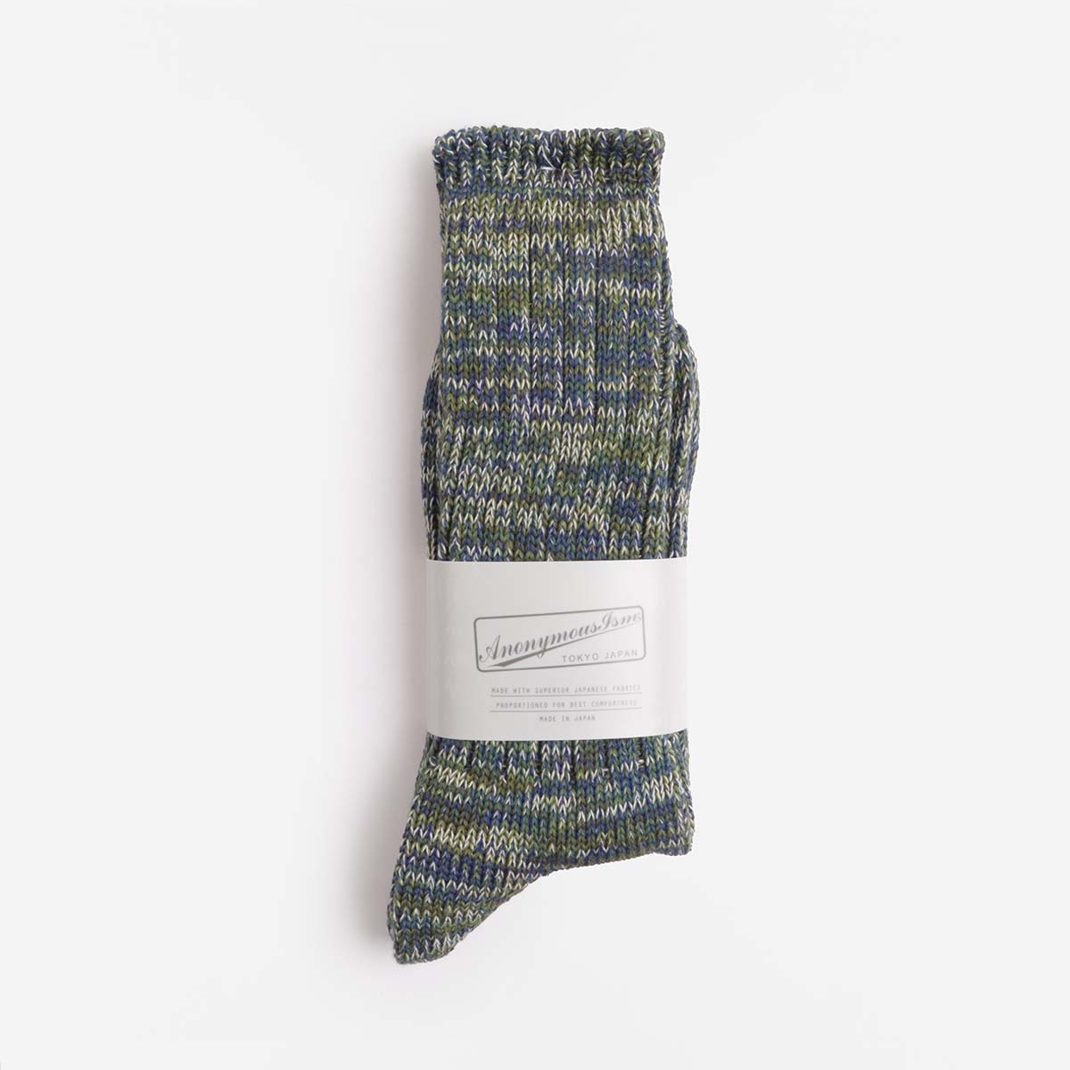 Anonymous Ism 5 Colour Mix Crew Socks, Mint, Detail Shot 4