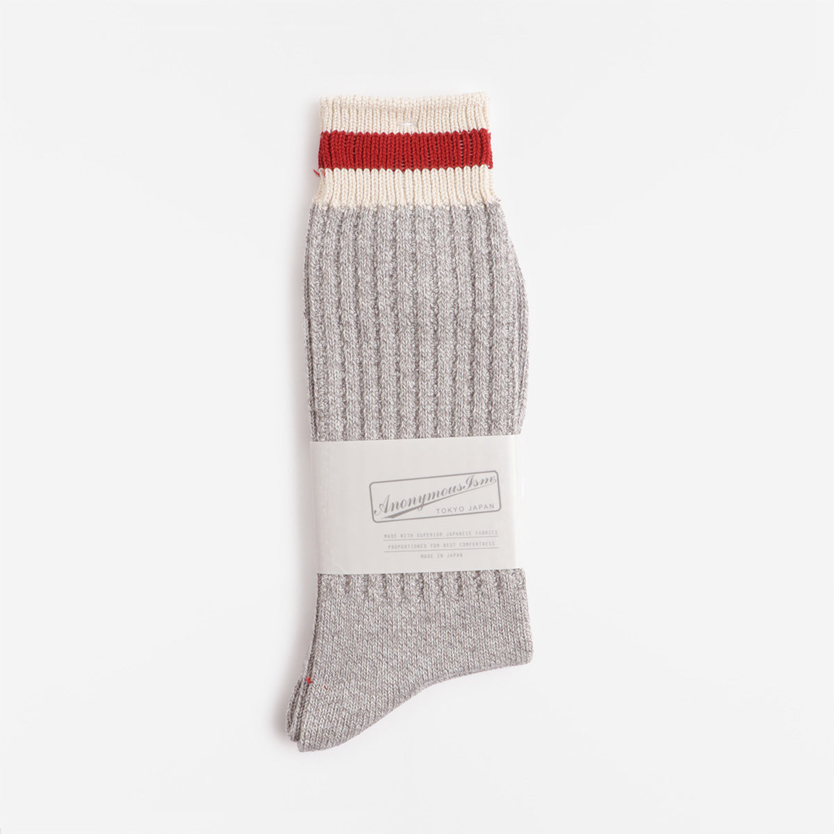 Anonymous Ism Tuck Cuff Stripes Crew Socks, Grey Melange, Detail Shot 2