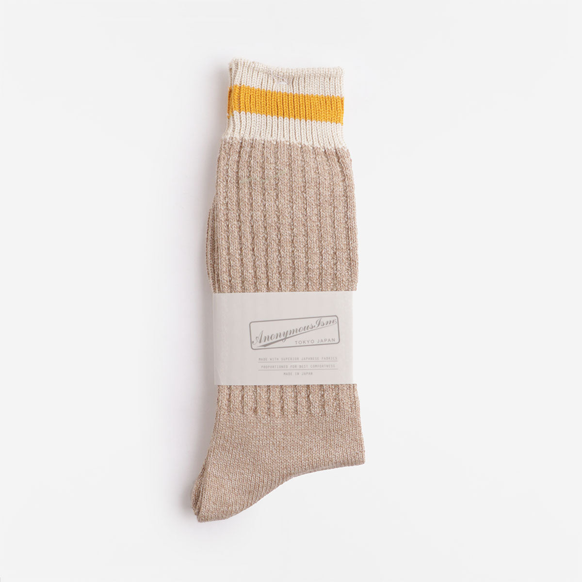 main Anonymous Ism Tuck Cuff Stripes Crew Socks, Beige, Detail Shot 2