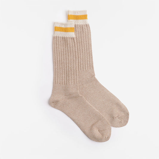 Anonymous Ism Tuck Cuff Stripes Crew Socks, Beige, Detail Shot 1