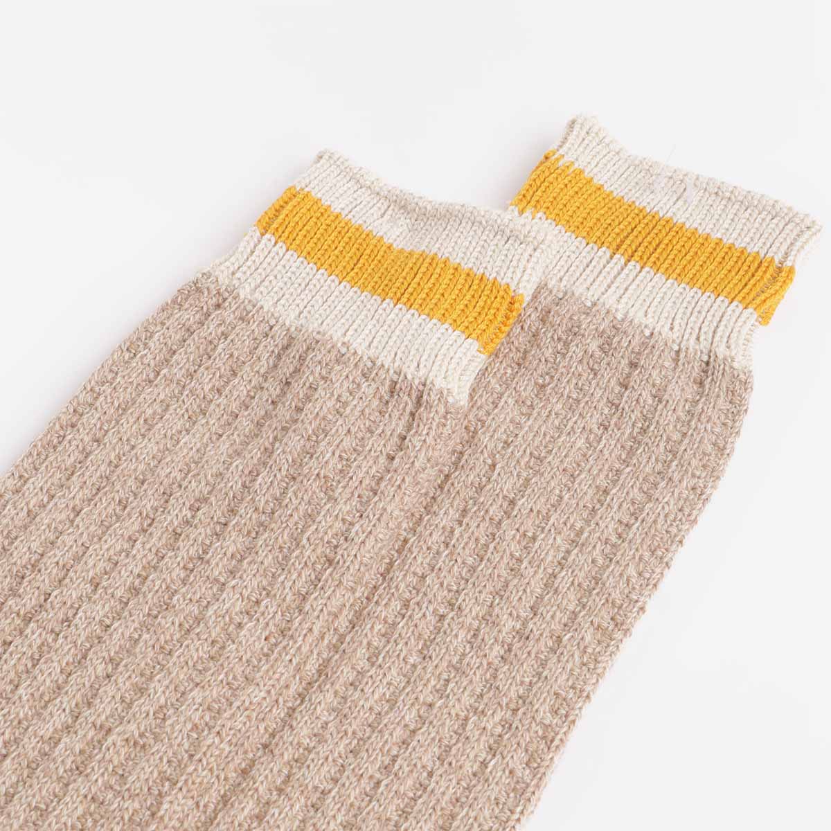 Anonymous Ism Tuck Cuff Stripes Crew Socks, Beige, Detail Shot 3