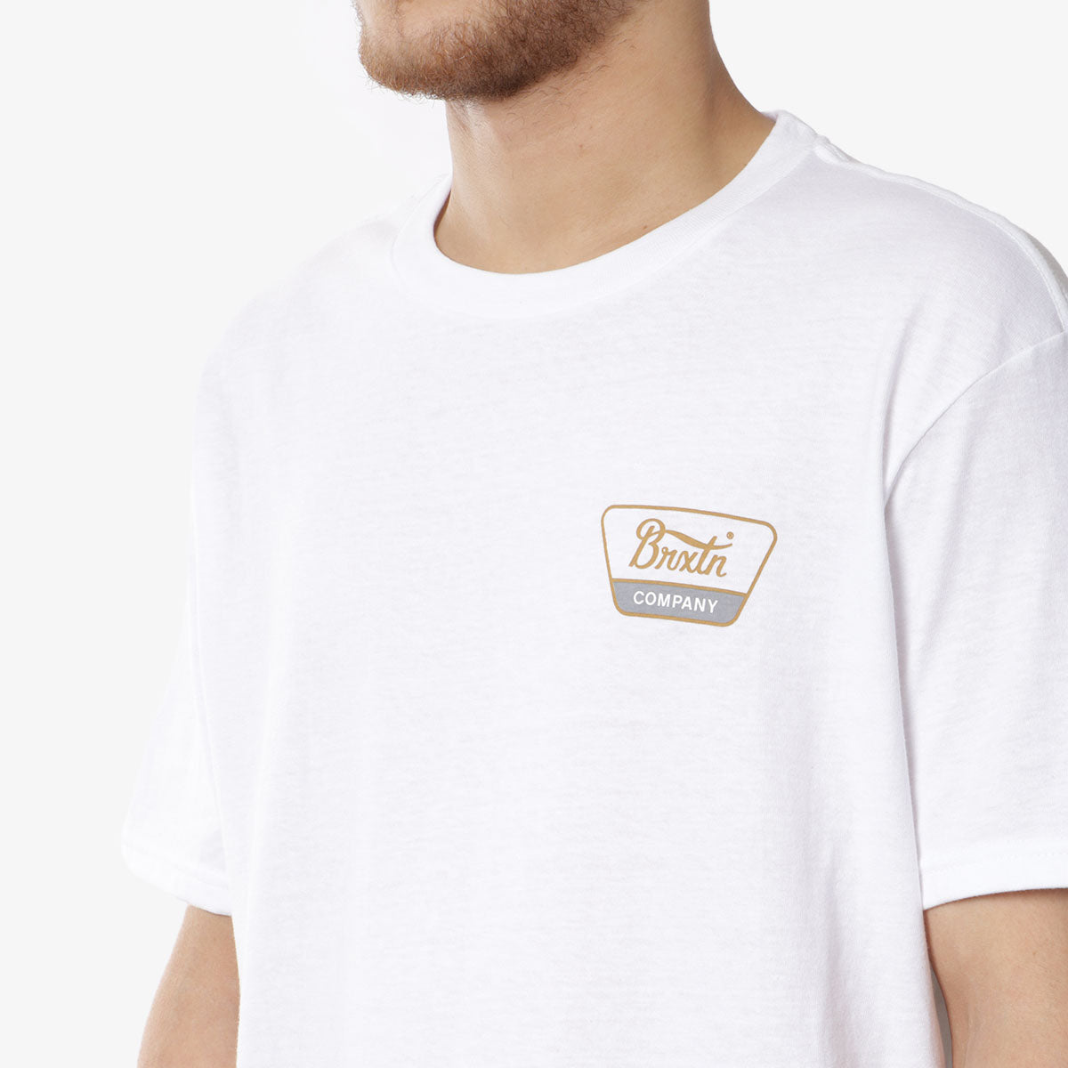 Brixton Linwood T-Shirt, White/Brass/Smoke, Detail Shot 3