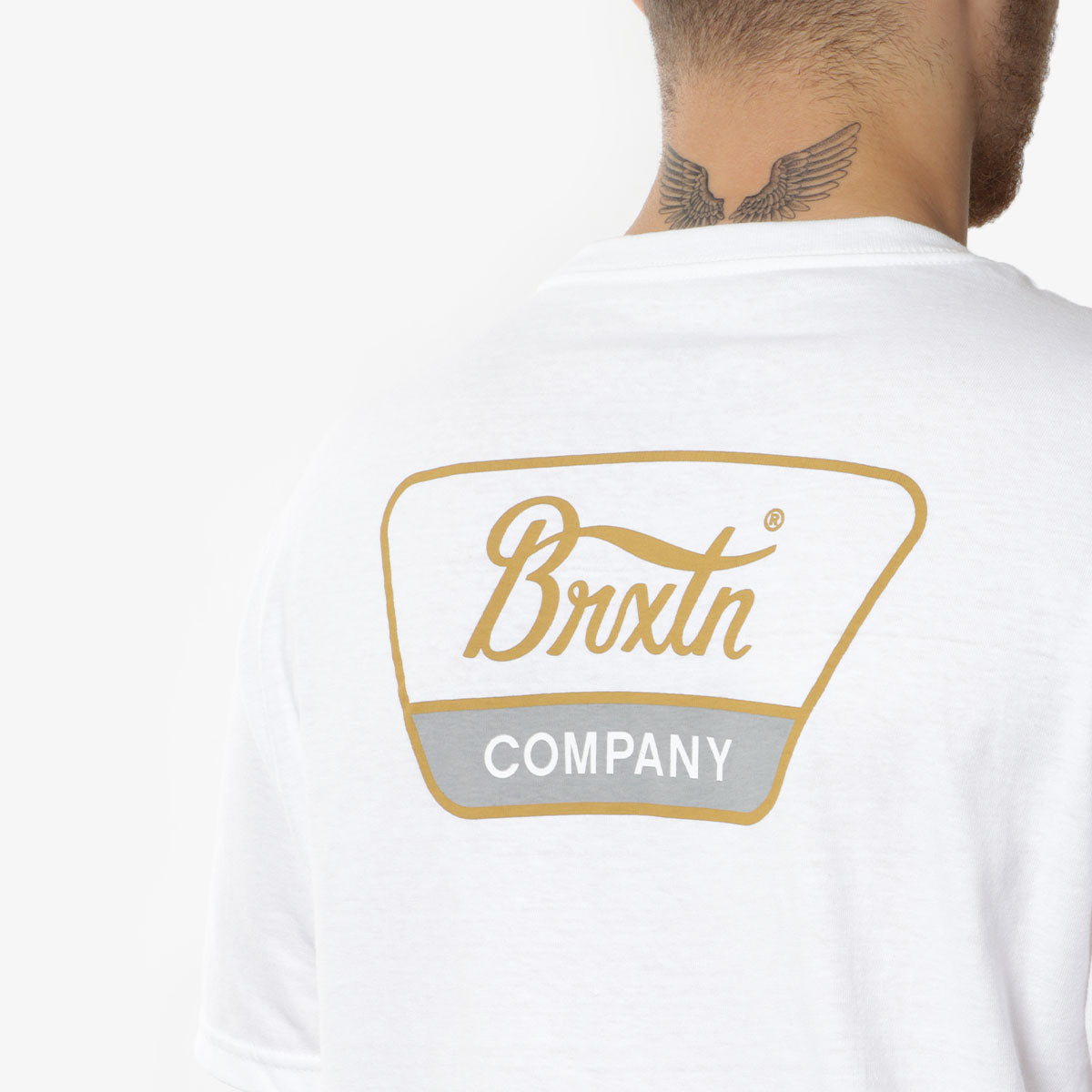 Brixton Linwood T-Shirt, White/Brass/Smoke, Detail Shot 4