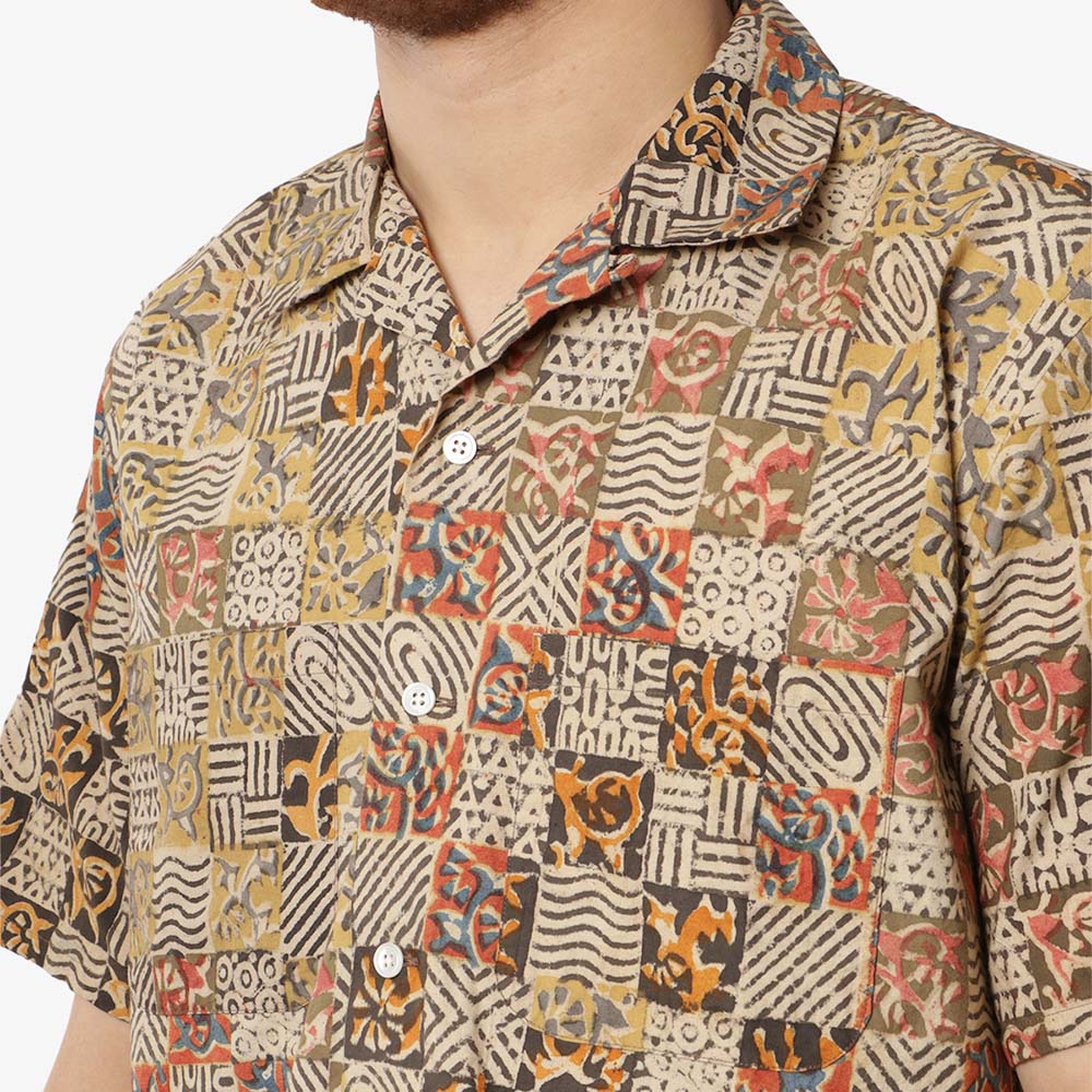 Beams Plus Open Collar Block Print Square Shirt, Square, Detail Shot 2