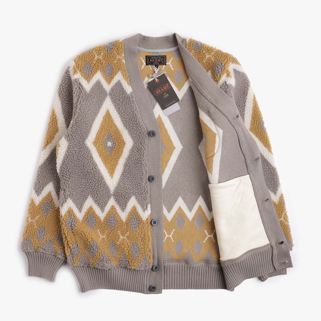 Beams Plus Boa Jacquard Cardigan - Light Grey/Mustard – Urban Industry