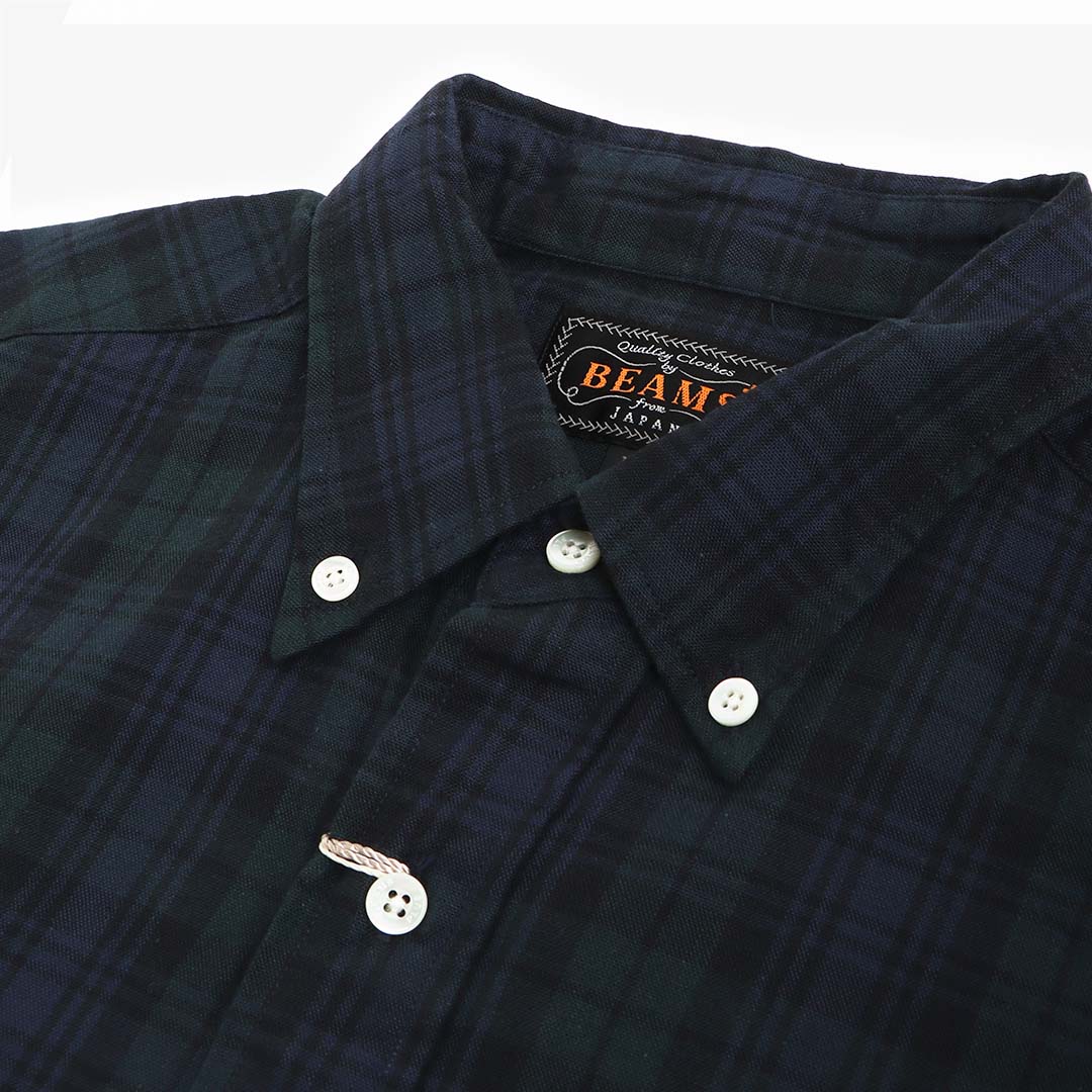 Beams Plus Button Down Indigo Yarn Taran Check Shirt - Indigo