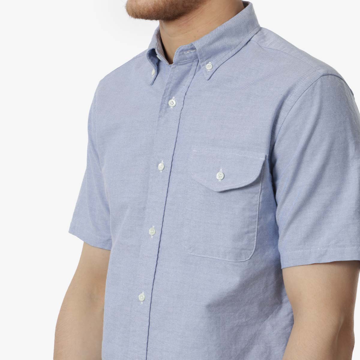 main Beams Plus Button Down Short Sleeve Oxford Shirt, Sax, Detail Shot 2