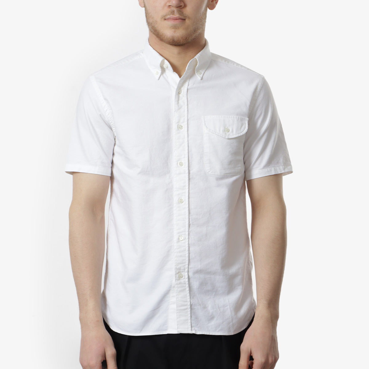 main Beams Plus Button Down Short Sleeve Oxford Shirt, White, Detail Shot 1