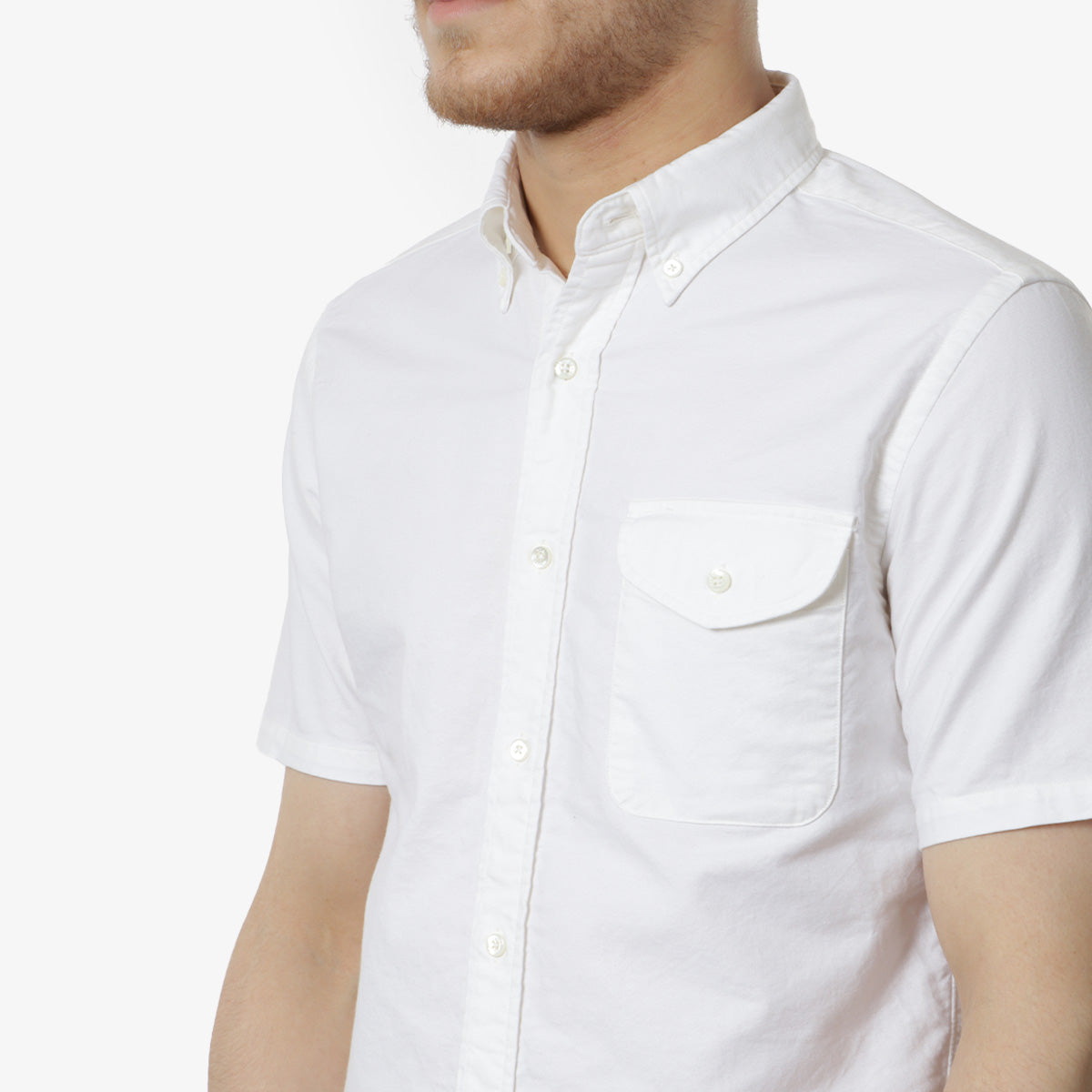 main Beams Plus Button Down Short Sleeve Oxford Shirt, White, Detail Shot 2