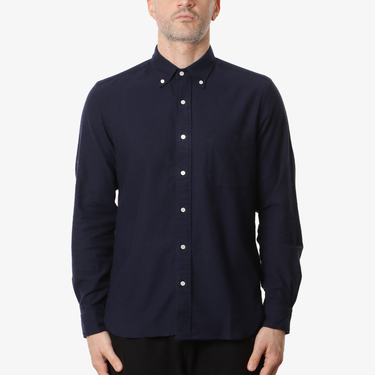 Beams Plus Button Down Solid Flannel Shirt