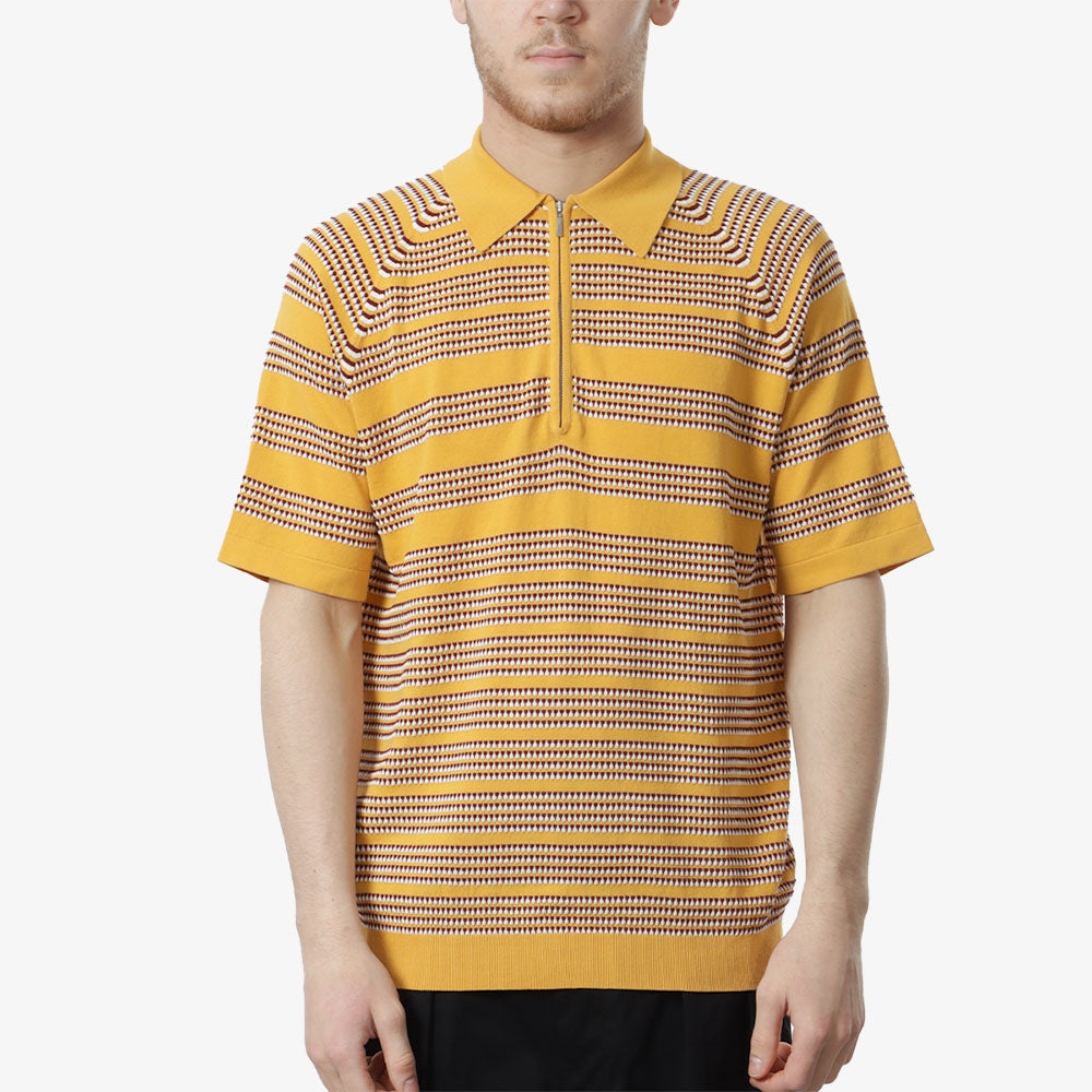 main Beams Plus Half Zip Knit Polo Jaquard Shirt, Yellow, Detail Shot 1