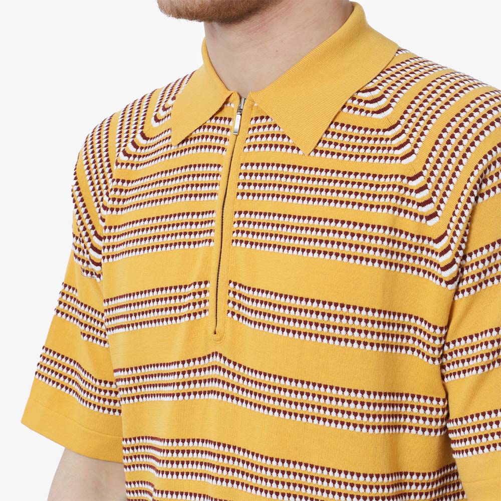 main Beams Plus Half Zip Knit Polo Jaquard Shirt, Yellow, Detail Shot 2