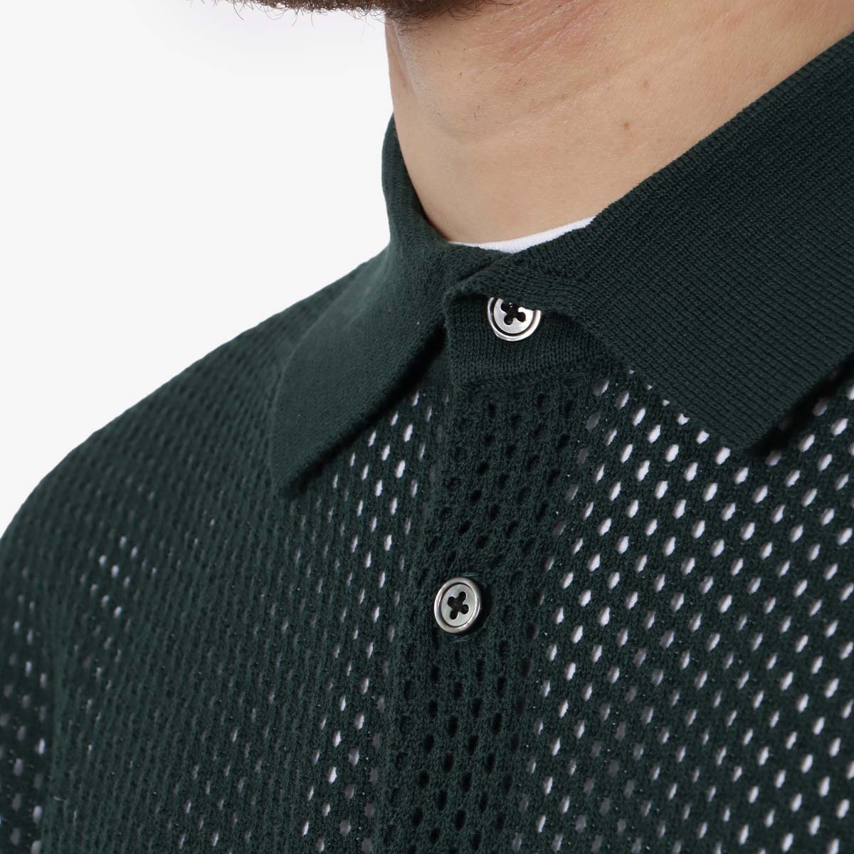 main Beams Plus Knit Polo Mesh Stripe Shirt, Green, Detail Shot 3