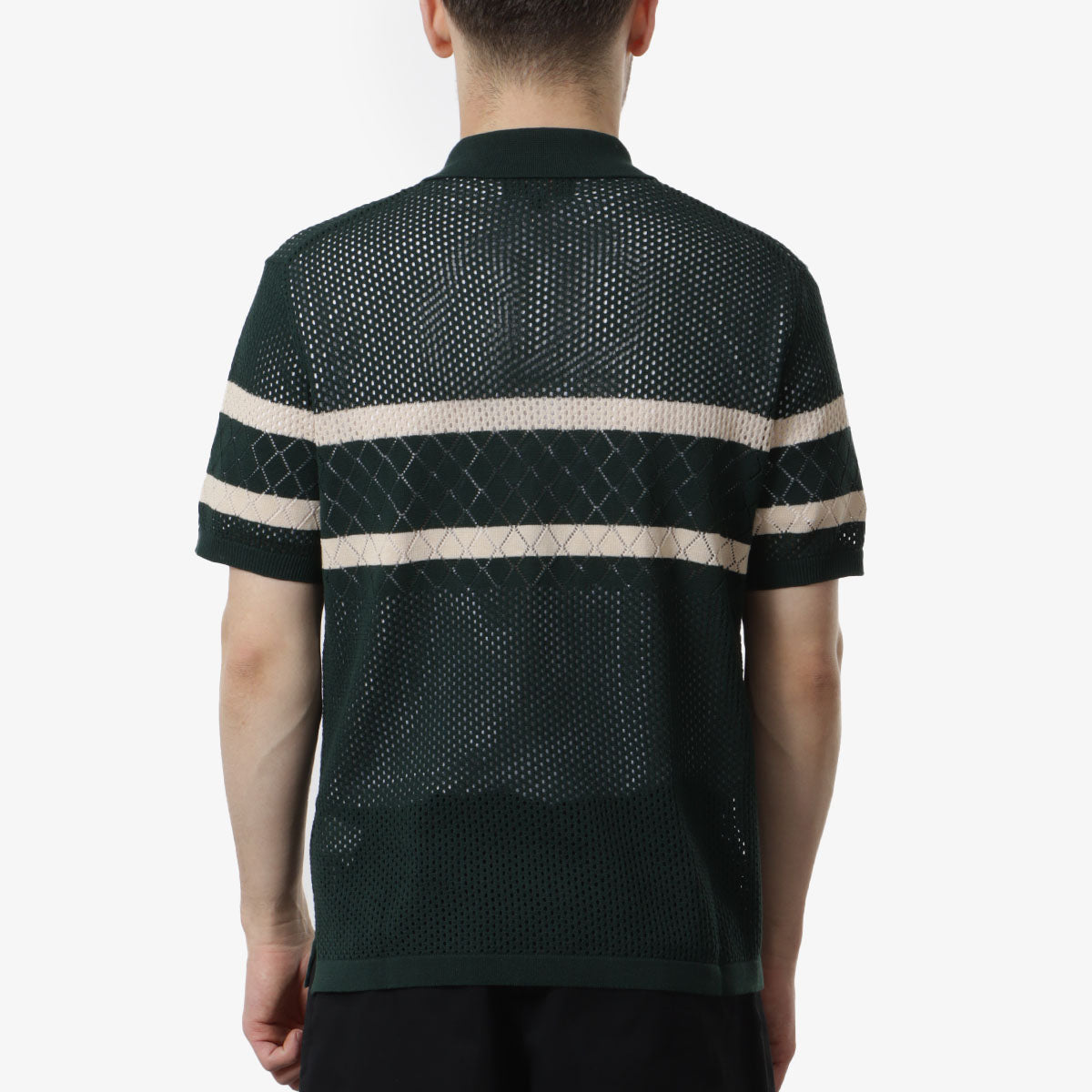 main Beams Plus Knit Polo Mesh Stripe Shirt, Green, Detail Shot 4