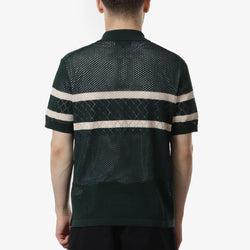 thumbnail Beams Plus Knit Polo Mesh Stripe Shirt, Green, Detail Shot 4