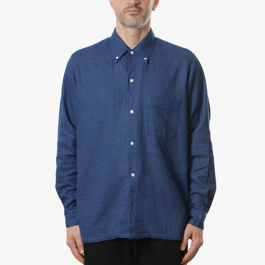 Beams Plus Open Button Down Indigo Panama Double Gauze Shirt