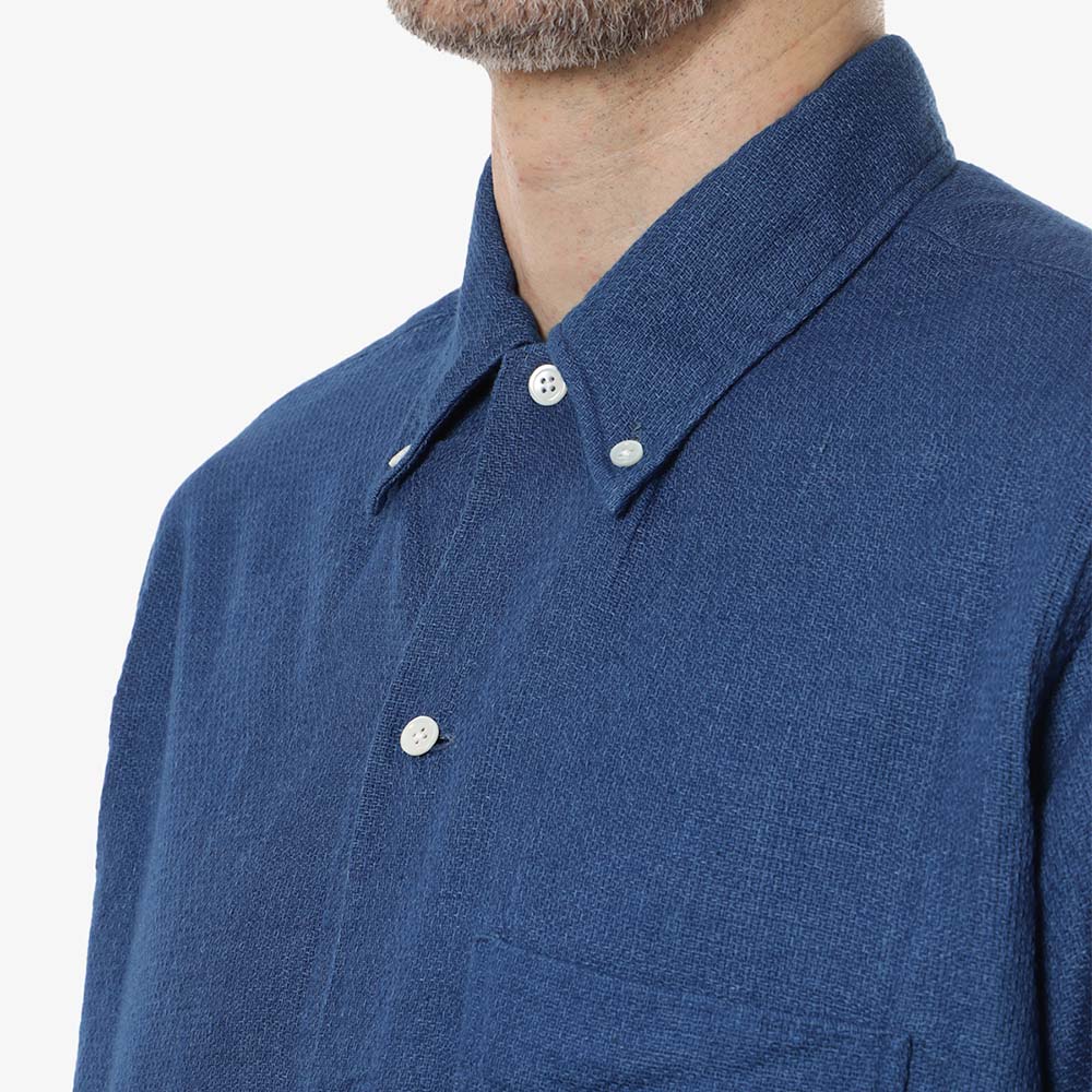 Beams Plus Open Button Down Indigo Panama Double Gauze Shirt