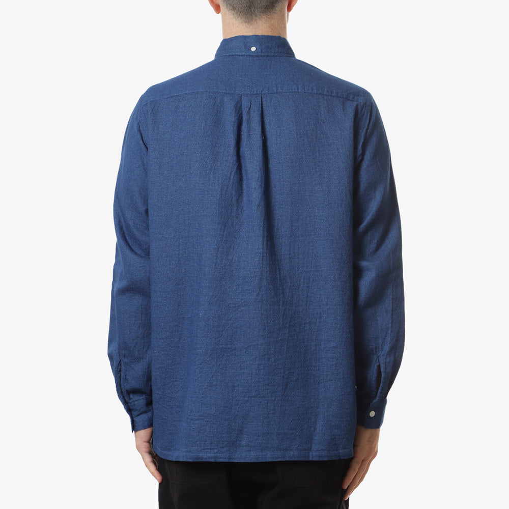 Beams Plus Open Button Down Indigo Panama Double Gauze Shirt