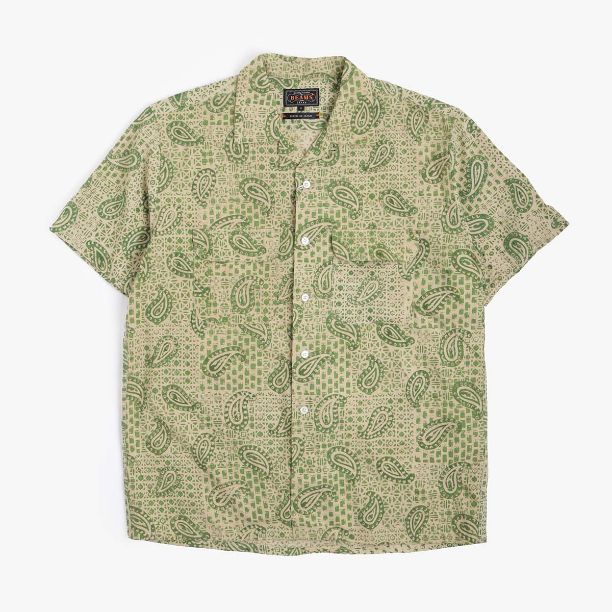 Beams Plus Open Collar Block Print Paisley Shirt, Paisley, Detail Shot 3