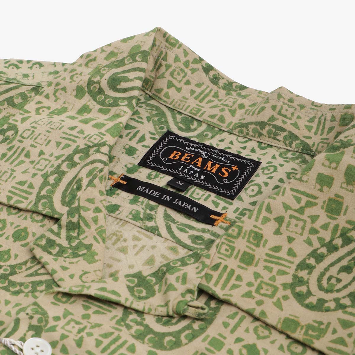 Beams Plus Open Collar Block Print Paisley Shirt, Paisley, Detail Shot 4