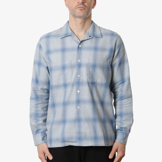 Beams Plus Open Collar Indigo Ombre Plaid Shirt