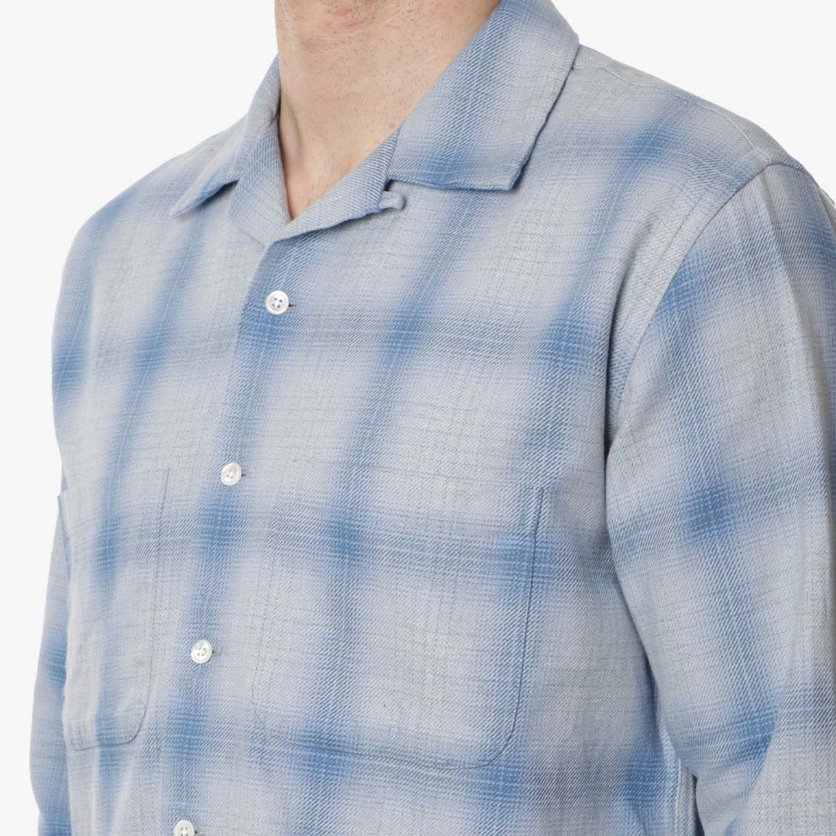 Beams Plus Open Collar Indigo Ombre Plaid Shirt