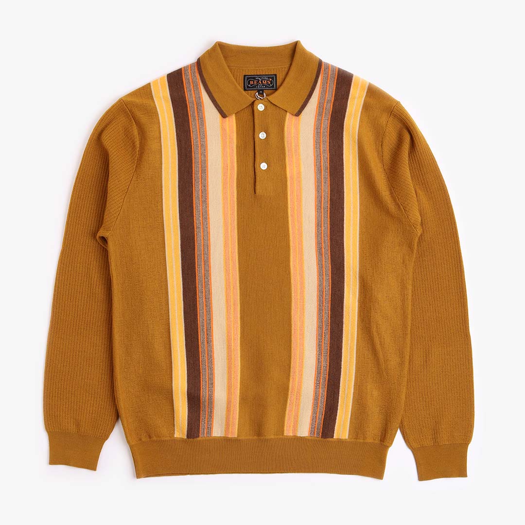 Beams Plus Stripe Knit Polo Shirt - Mustard – Urban Industry