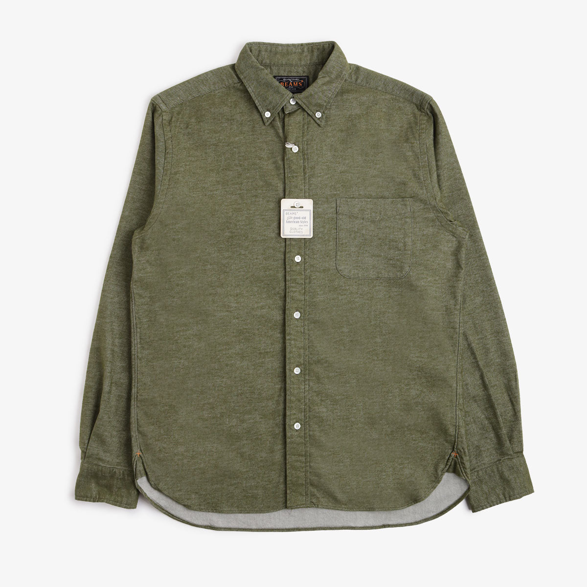 main Beams Plus Button Down Solid Flannel Shirt, Olive, Detail Shot 1