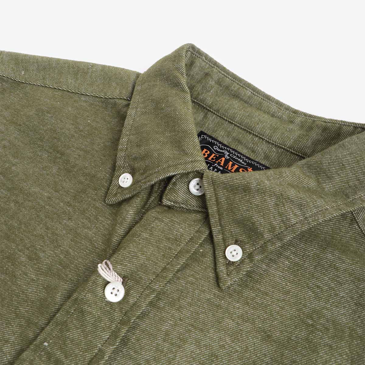 main Beams Plus Button Down Solid Flannel Shirt, Olive, Detail Shot 2