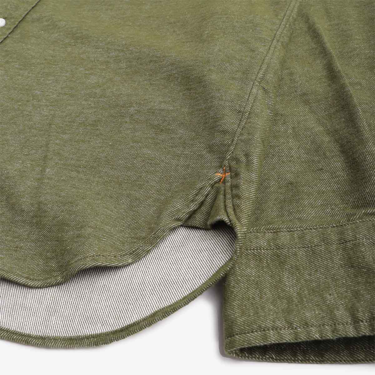 Beams Plus Button Down Solid Flannel Shirt, Olive, Detail Shot 3