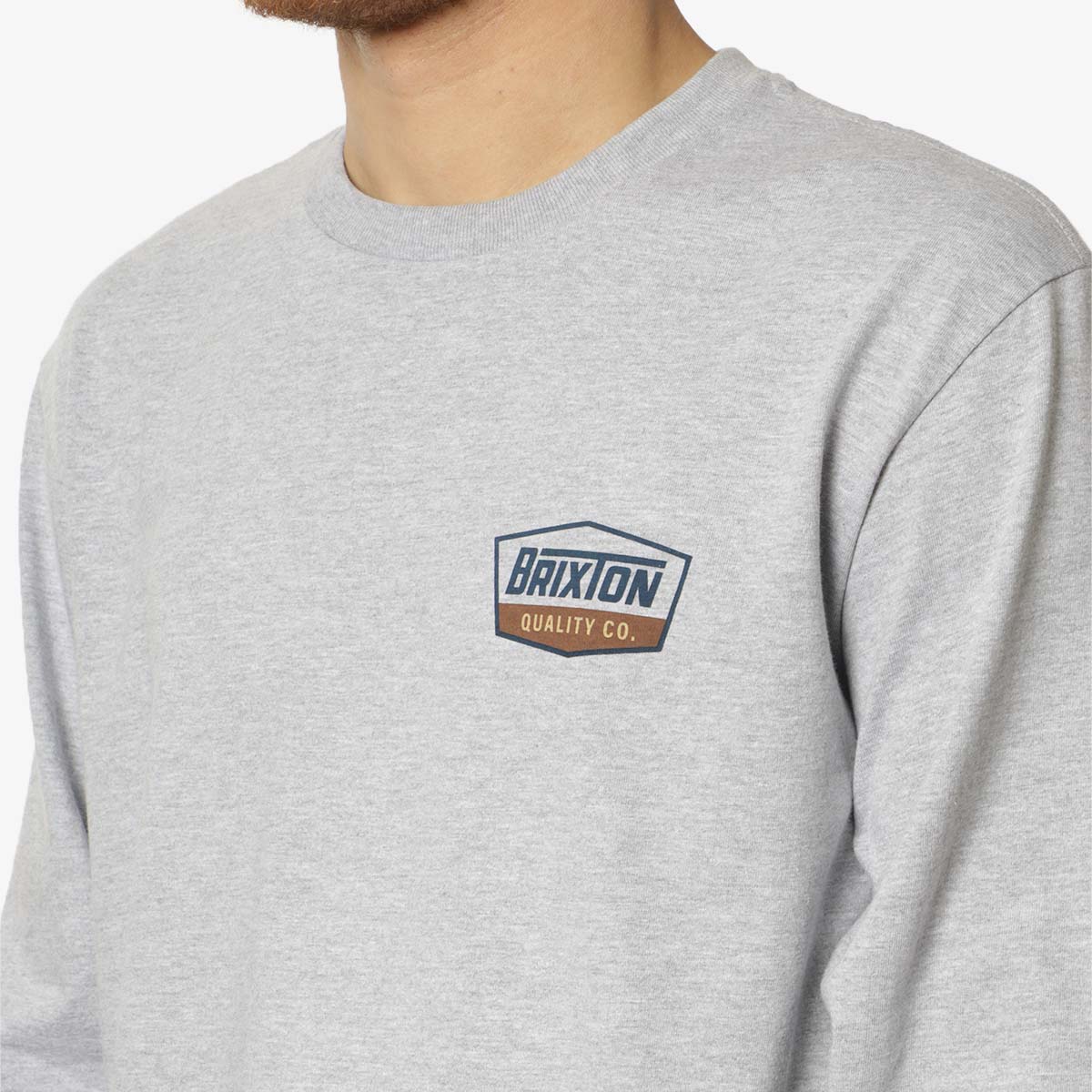 main Brixton Regal Long Sleeve T-Shirt, Heather Grey Navy Brown, Detail Shot 3