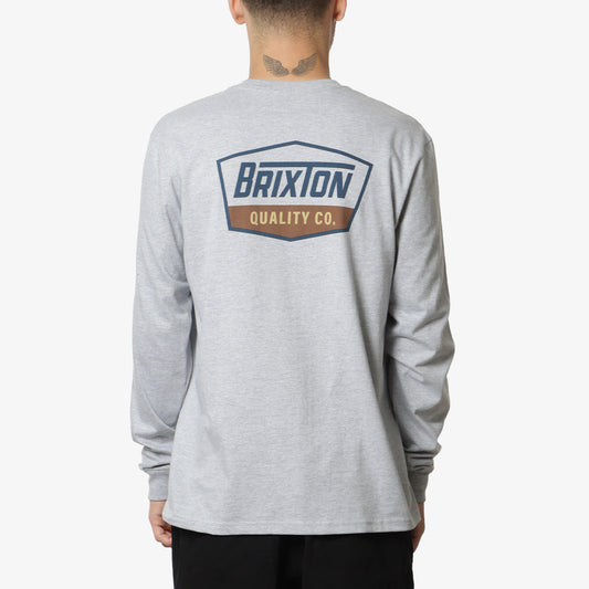 Brixton Regal Long Sleeve T-Shirt, Heather Grey Navy Brown, Detail Shot 1