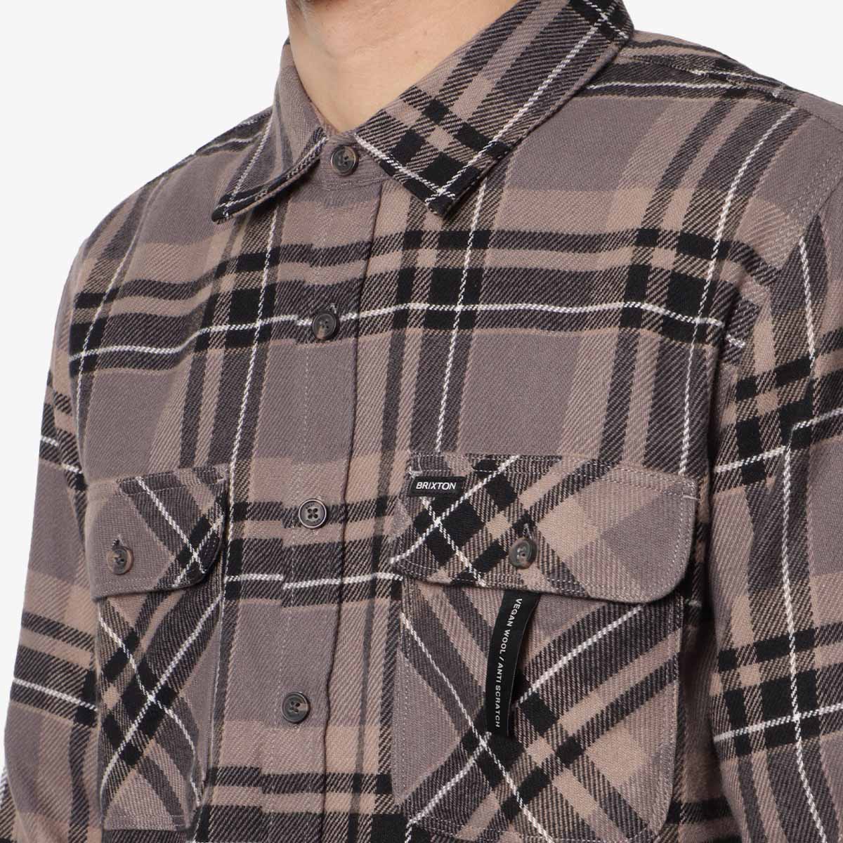 main Brixton Bowery Flannel Shirt, Charcoal Black Cinder Grey, Detail Shot 2