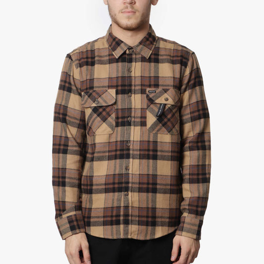 Brixton Bowery Flannel Shirt, Tiger's Eye Pinecone Brown Washed Black, Detail Shot 1