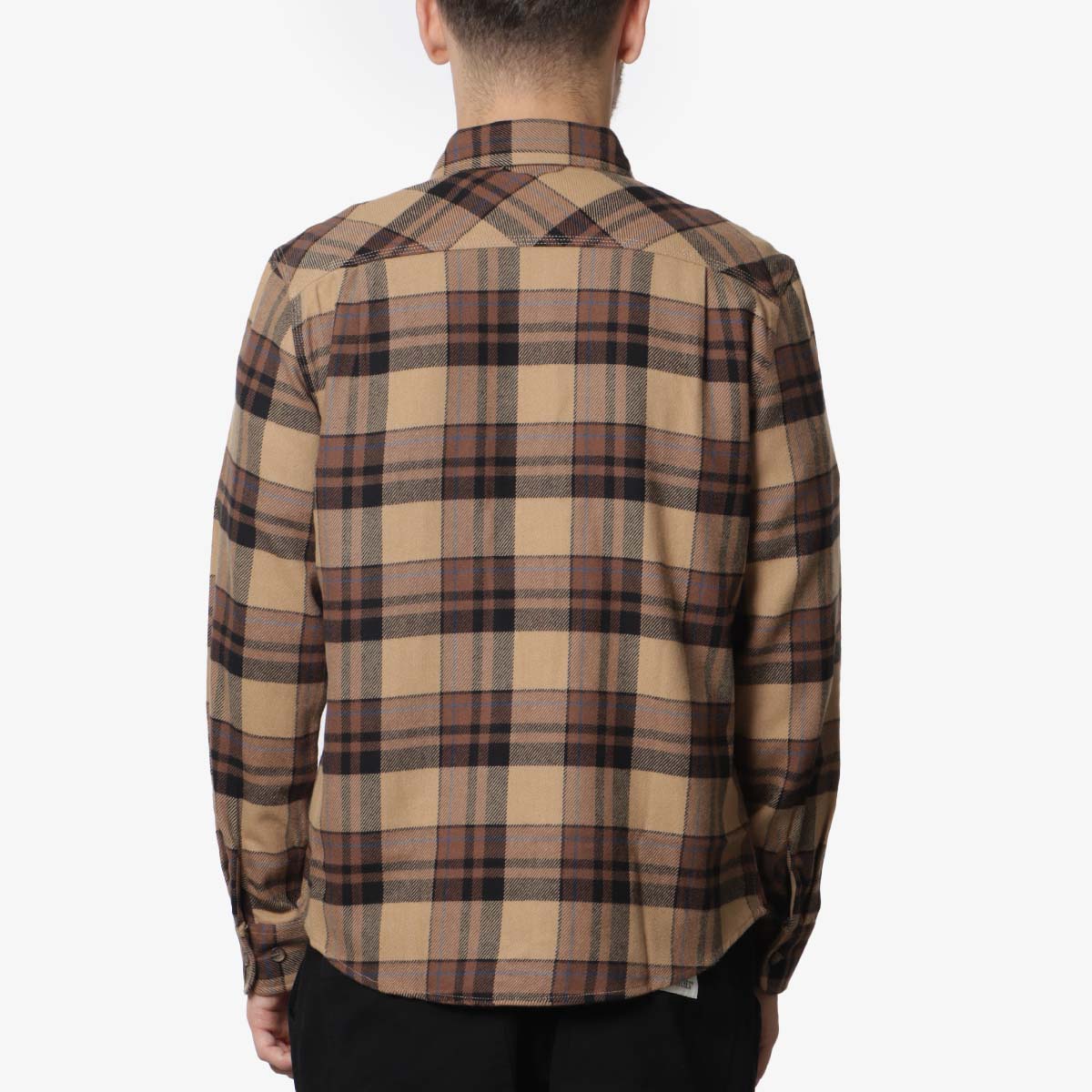 Brixton Bowery Flannel Shirt, Tiger's Eye Pinecone Brown Washed Black, Detail Shot 3