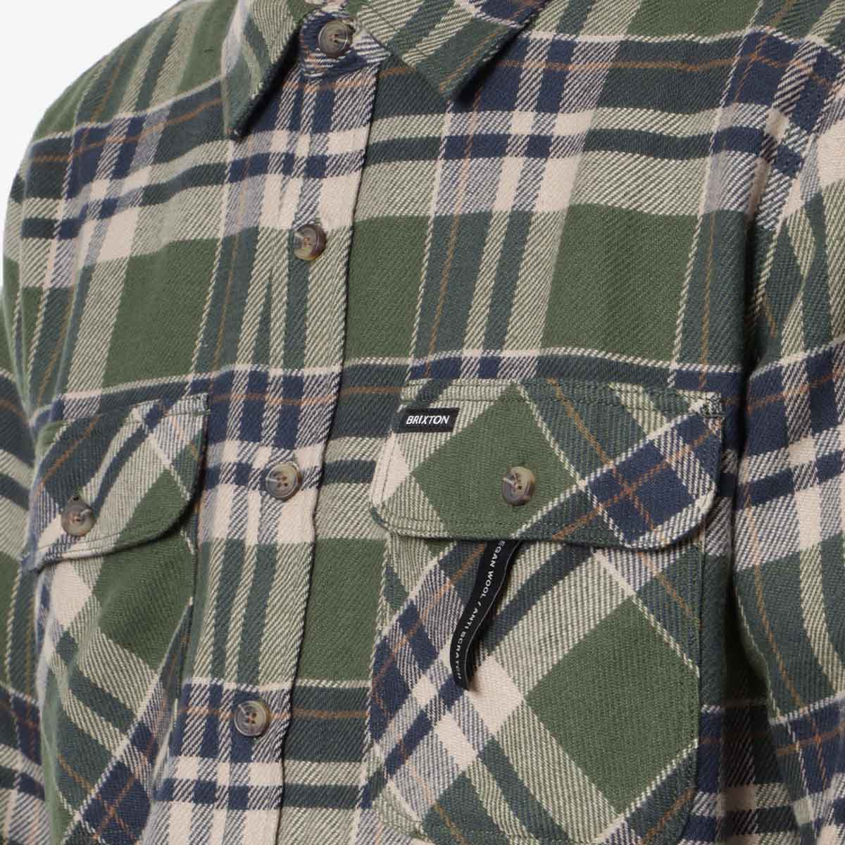 Brixton Bowery Flannel Shirt, Cypress Green Washed Navy Whitecap, Detail Shot 2