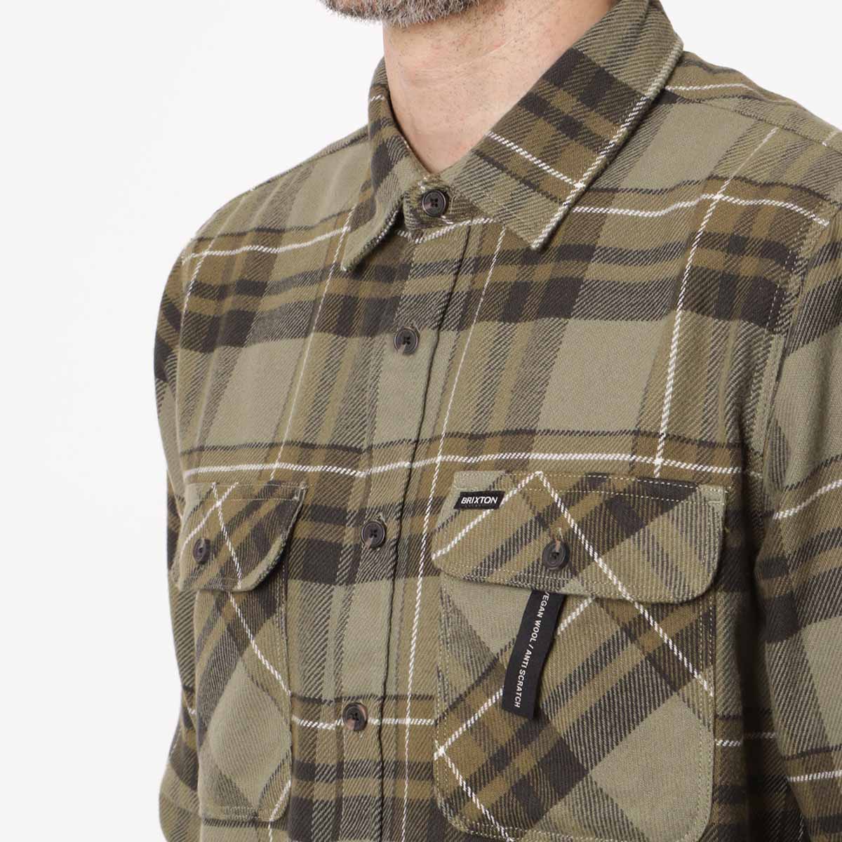 Brixton Bowery Flannel Shirt, Vetiver Laurel Wreath Washed Black, Detail Shot 2