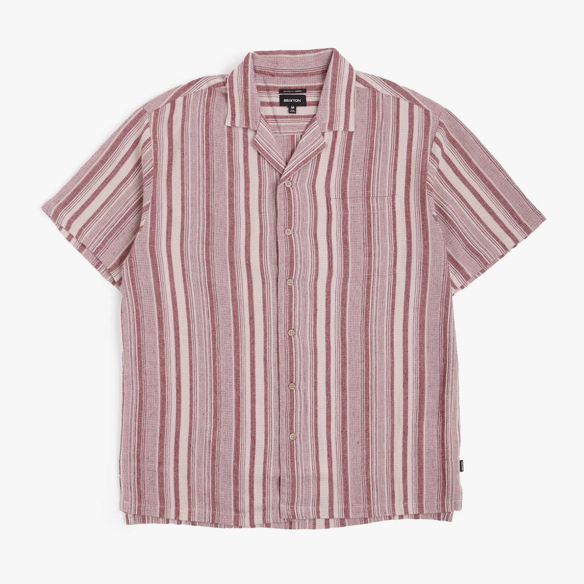 main Brixton Bunker Seersucker Woven Shirt, Cranberry Juice, Off White, Detail Shot 5