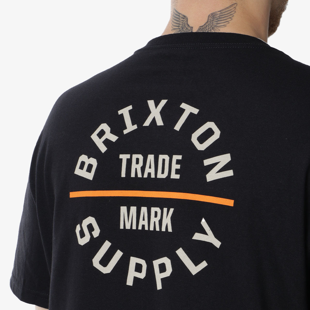 Brixton Oath V T-Shirt, Black/Whitecap/Persimmon Orange, Detail Shot 4