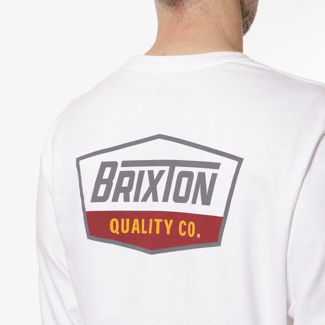 Brixton Regal Long Sleeve T-Shirt, White Charcoal Mahogany, Detail Shot 4