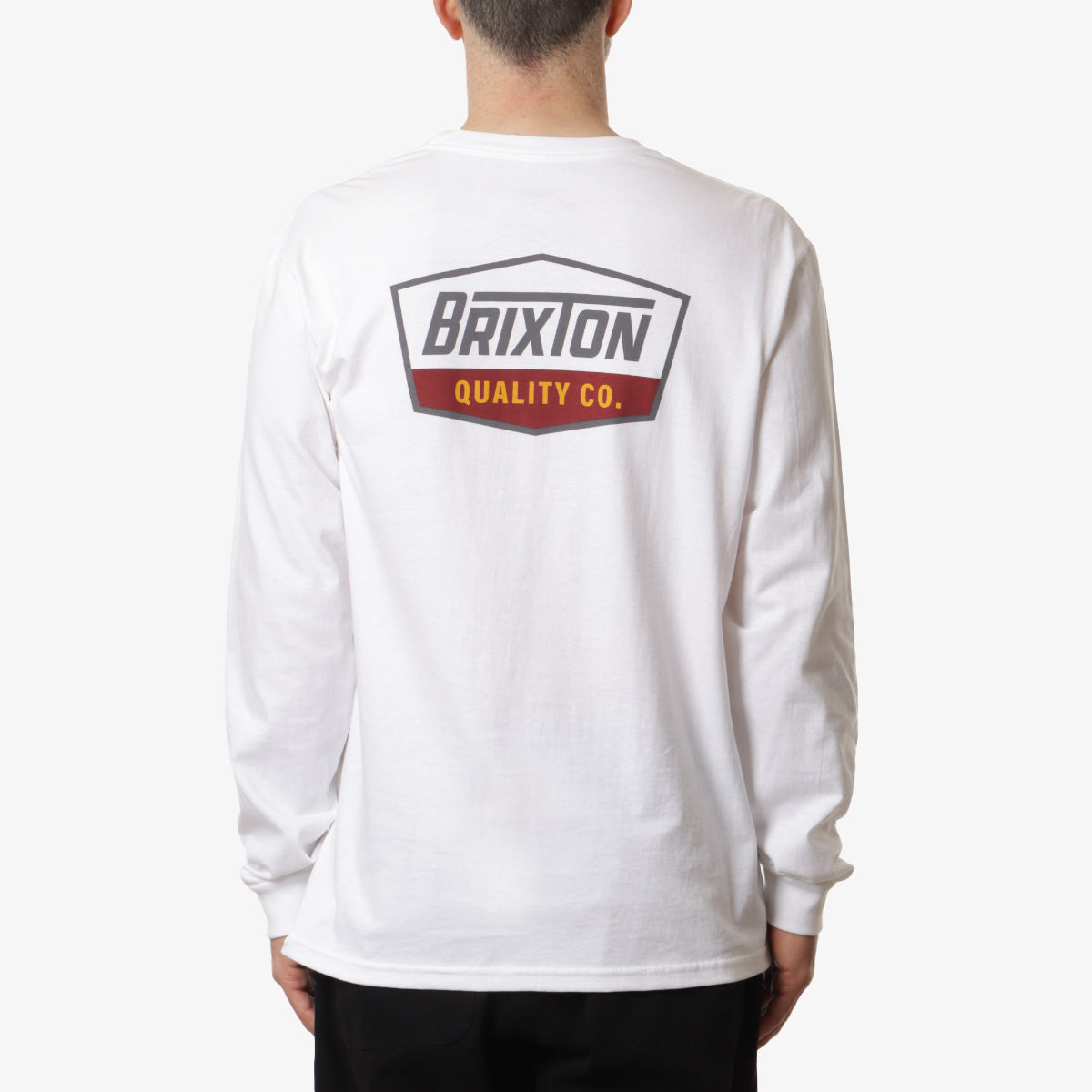 main Brixton Regal Long Sleeve T-Shirt, White Charcoal Mahogany, Detail Shot 1