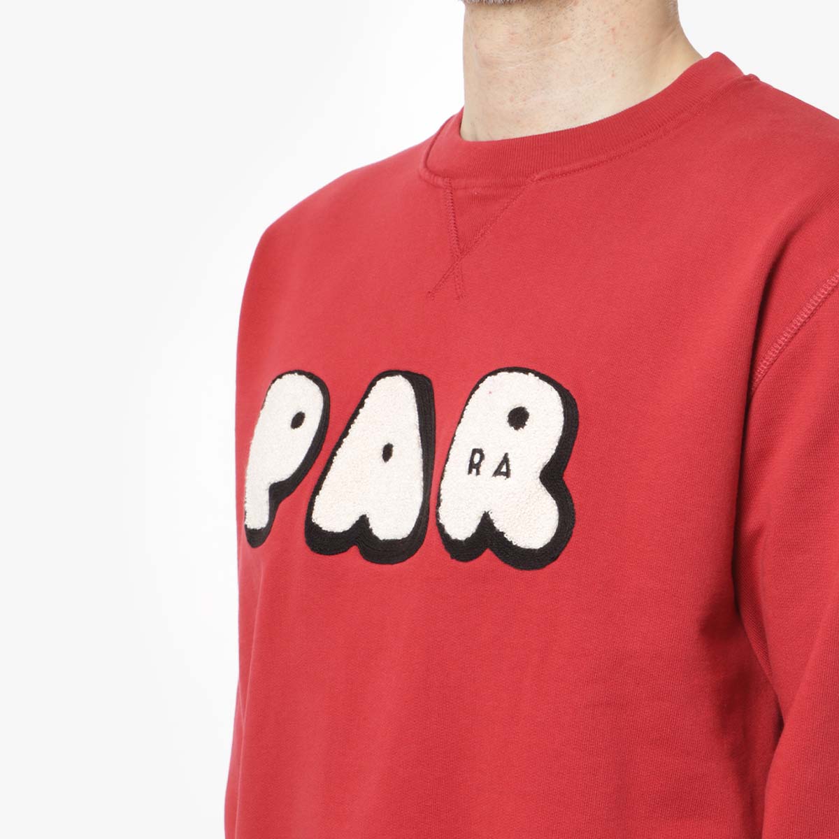 By Parra Rounded PAR Crew Neck Sweatshirt, Ruby Red, Detail Shot 2