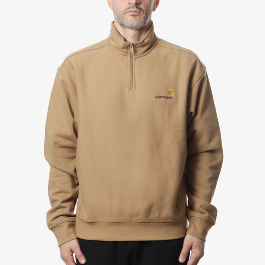 Carhartt WIP American Script Half Zip Sweatshirt, Peanut, Detail Shot 1