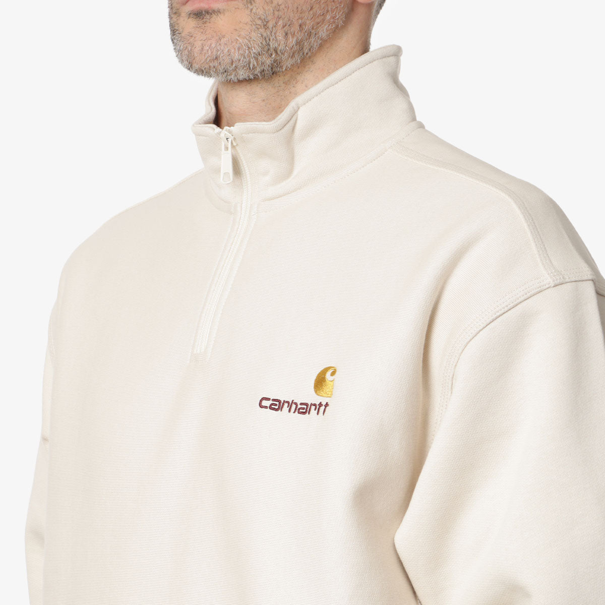 Carhartt WIP American Script Half Zip Sweatshirt, Moonbeam, Detail Shot 2